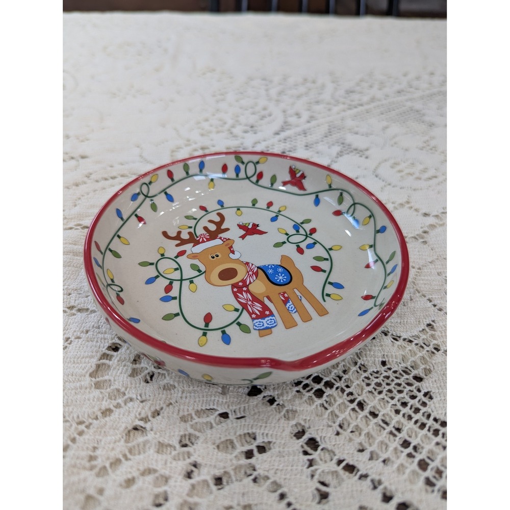 Vintage Spoon Rest Cream Reindeer Christmas Lights Temp-tations Tara